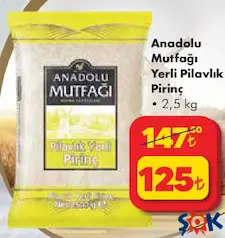 ANADOLU MUTFAĞI YERLİ PİLAVLIK PİRİNÇ 2,5 KG fiyat ve kampanya bilgisi